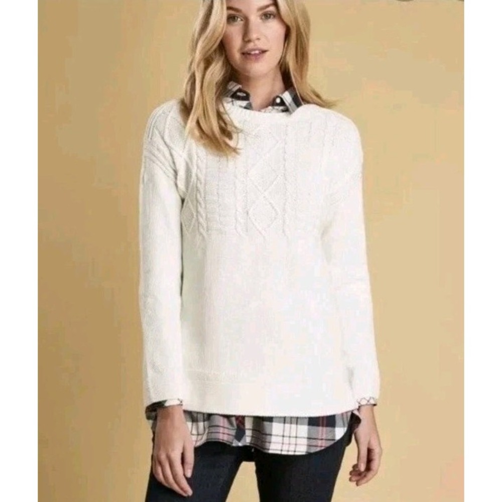 Barbour‎ Weymouth Knit Sweater Cable White 100% Cotton Womens Sz 6